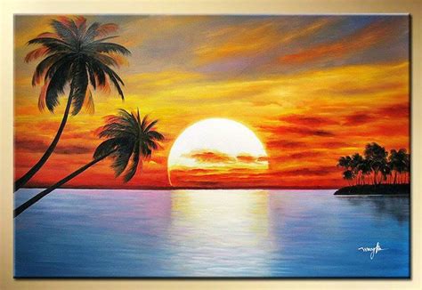 Romantic Oil Painting Landscape Sunset Painting Beach Painting