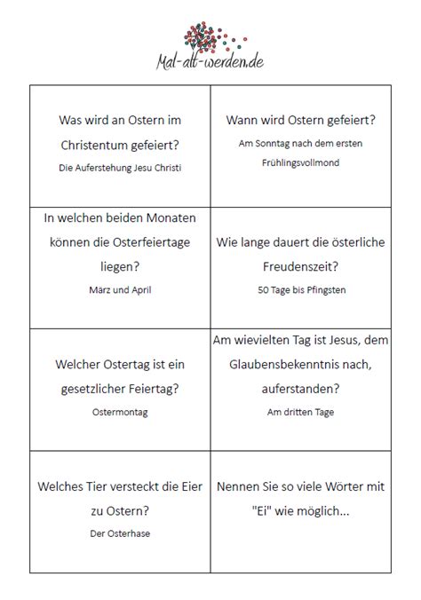 Bewegungsgeschichten für senioren und menschen mit demenz halten fit und fördern die aufmerksamkeit und reaktionsfähigkeit. Das große Oster-Quiz. 50 kostenlose Rätselkarten zum ...