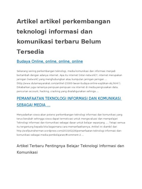 Artikel Informasi Dan Teknologi Sejarah Teknologi Informasi