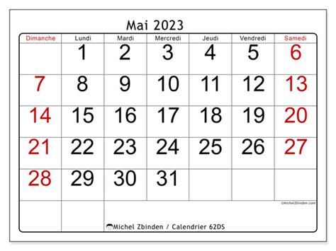 Calendrier Mai 2023 à Imprimer “48ds” Michel Zbinden Ch