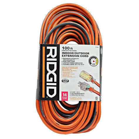 Ridgid 100 Ft 143 Outdoor Extension Cord 657 143100rl6a The Home Depot