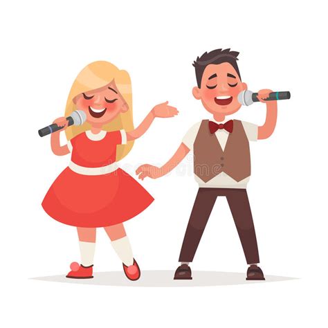 Boy And A Girl Sing A Song Into A Microphone Children S