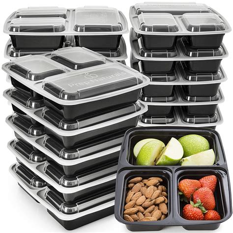 Buy Meal Prep Containers 3 Compartment Plastic Food Containers For