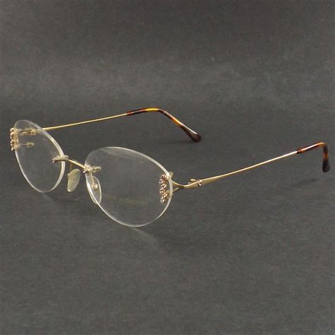 vintage 70s 80s nos eyeglasses rimless oval gold metal eye etsy purple rhinestone metal