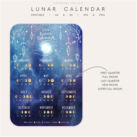 Lunar Calendar 2021 Free Download Printable Yearly Full Moon Calendar