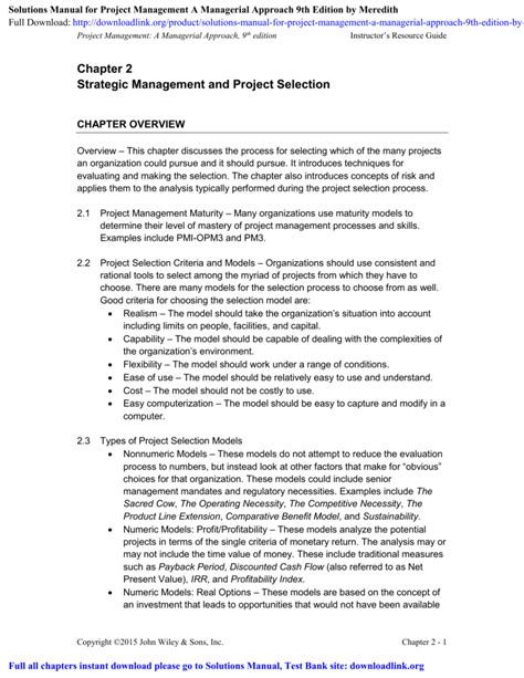 Solutions Manual For Project Management A Managerial Approach 9th