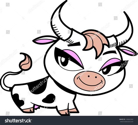 Cute Little Smiling Cartoon Cow With Pretty Eyes Stock Vector 144642392