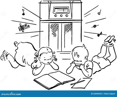 Children Listening To Radio Stock Vector Illustration Of Music
