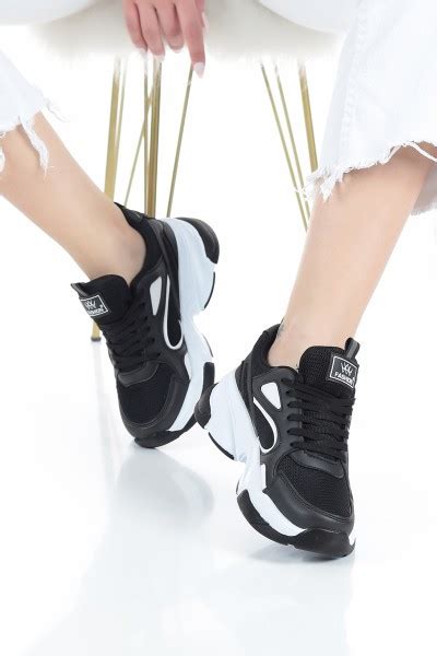 Siyah Beyaz File Detay Bağcıklı Spor Ayakkabı 149354 ModamızBir