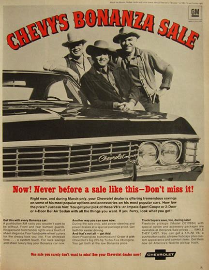 1967 Chevy Impala And Bel Air Ad Bonanza Cartwrights Vintage Chevy Ads