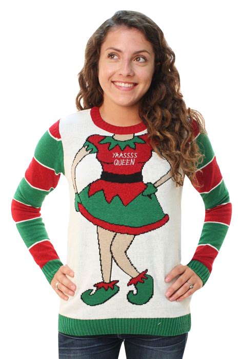 Ugly Christmas Sweater Ugly Christmas Sweater Juniors Yaass Queen