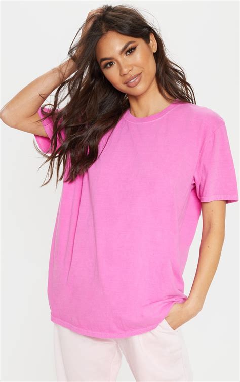 Neon Pink Washed Oversized T Shirt Tops Prettylittlething Aus