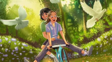 Download Wallpaper 1920x1080 Couple Bicycle Love
