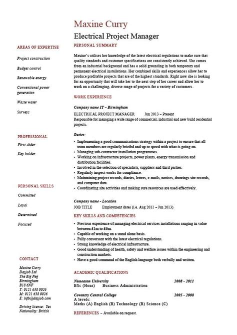 Traditional resumes, professional resumes, creative resumes Electrical project manager resume, electrician, voltage, example, template, load, safety, layout