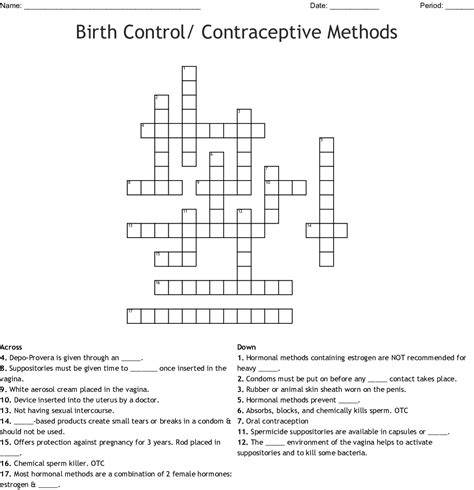 Birth Control Methods Worksheet Nidecmege