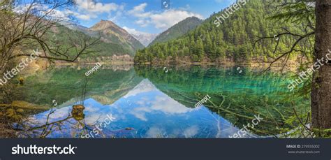 Beautiful Lake With Reflection In Jiuzhaigou Valley In Sichuan Province