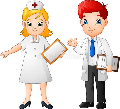 Cartoon Smiling Doctor And Nurse Stock Vector Illustration Of