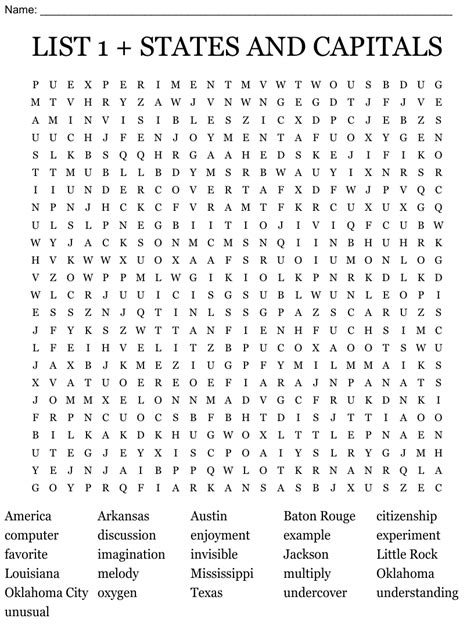 List 1 States And Capitals Word Search Wordmint