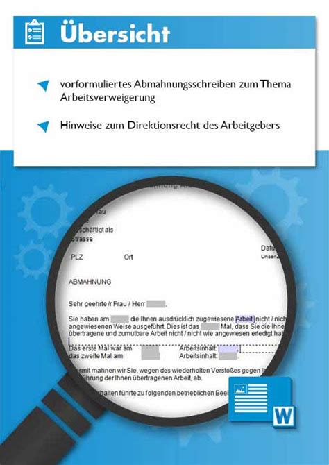 Nov 16, 2020 · das unverbindliche muster muss vor der verwendung durch einen rechtsanwalt oder steuerberater individuell überprüft und dem einzelfall angepasst werden. Abmahnung Arbeitsverweigerung - Vorlage - Muster - Checkliste