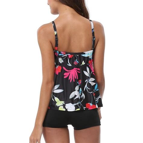 Womens Floral Tankinis With Shorts Two Piece Tie Front Swimsuit