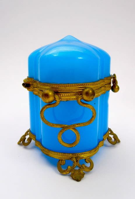 Antique French Blue Opaline Glass Casket Box From Grandtour On Ruby Lane