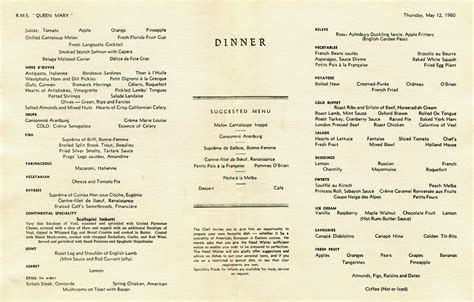 The same throughout the voyage and a chef's specials menu that. Queen Mary - Dinner Menu (1960) | My mother and Aunt ...