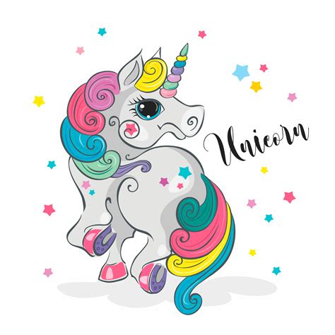 Magic Unicorn Fairy Pony Rainbow Mane Cartoon Style Vector 624990