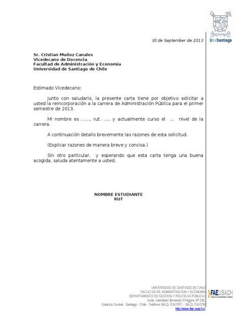 Carta solicitud de drenaje : Formato Carta Solicitud de Reincorporacion