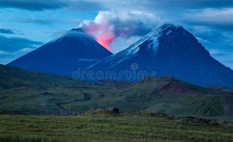 Volcano Valley At A Spectacular Show At Night Kamchatka Peninsula