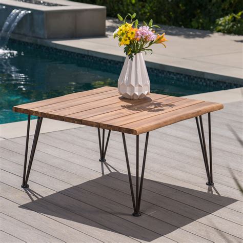 Outdoor Industrial Acacia Wood Coffee Table with Finish Iron Frame