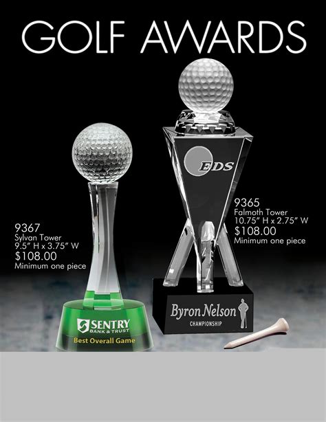 An Advertisement For The 2013 Golf Awards With Two Trophies And A Ball