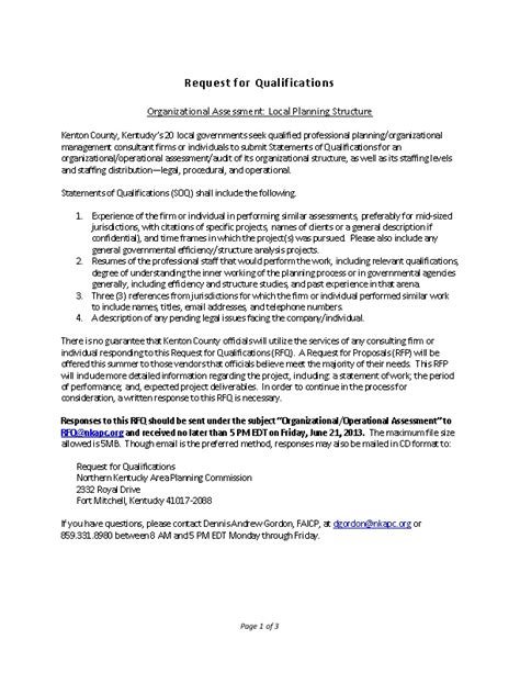 SAMPLE: Request for Qualifications: Organizational