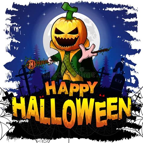 Happy Halloween Design Template With Pumpkin Cartoon Character Stock