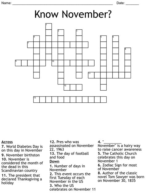 Know November Crossword Wordmint
