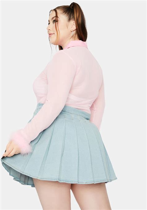 Plus Size Denim Pleated Mini Skirt Light Wash Blue Dolls Kill