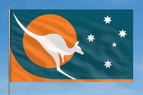 an australian flag flying in the air with stars on it s side and a kangaroo on top