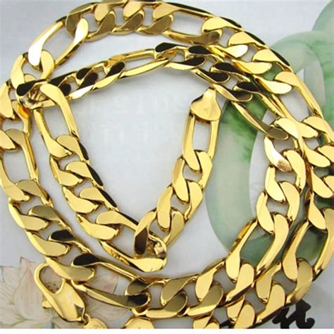 12mm Classic Necklace Mens Chain Yellow Gold Filled Solid Figaro Gift