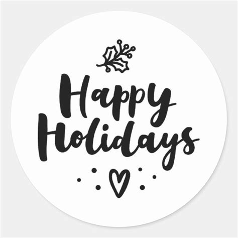 Black And White Happy Holidays Classic Round Sticker Uk