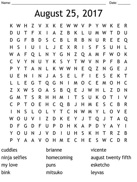 August 25 2017 Word Search Wordmint