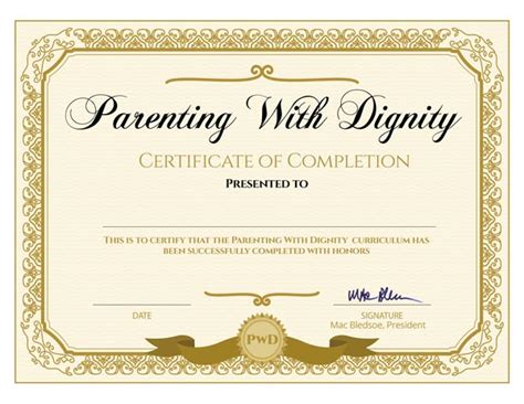 Printable Parenting Class Certificate Of Completion Template