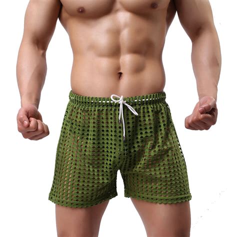 Hot Mens Transparent Mesh Sheer See Through Boxer Briefs Shorts Pants