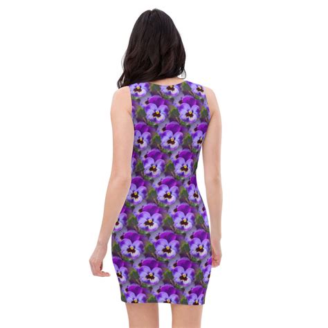 Purple Pansies Floral Bodycon Fitted Party Dress Etsy