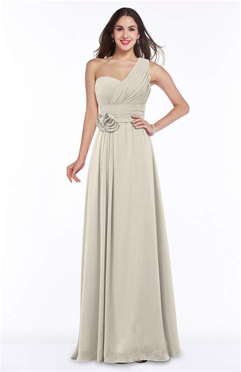 Champagne Bridesmaid Dress Elegant Asymmetric Neckline Zipper Chiffon