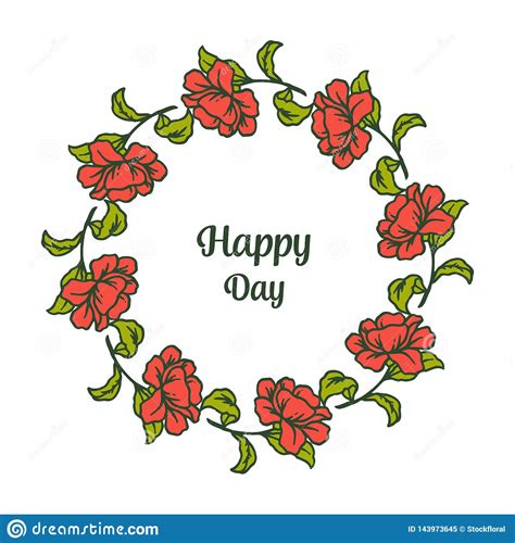 Vector Illustration Card Invitation Happy Day With Red Flower Frame