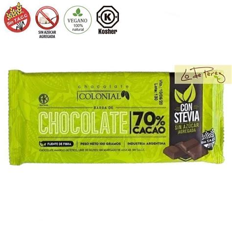 Chocolate Sin Azúcar 70 Cacao Sin TACC Stevia x 100 grs El Colonial