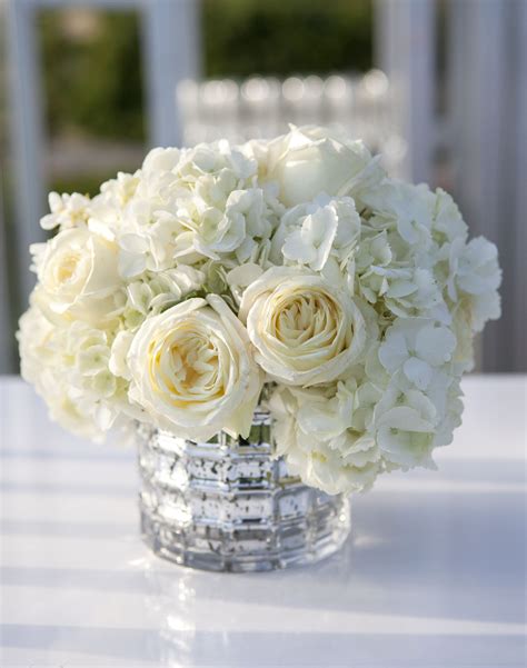 Ivory Rose And Hydrangea Low Centerpieces Like With No