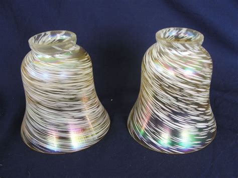 Pair Of Iridescent Swirl Art Glass Lamp Shades Art Glass Lamp Glass
