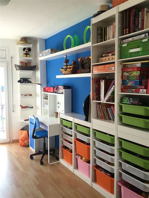 An organized home office with a bookshelf, sturdy chair and clean desk will make for an efficient. kids-study-room-with-ikea-trofast-cabinets