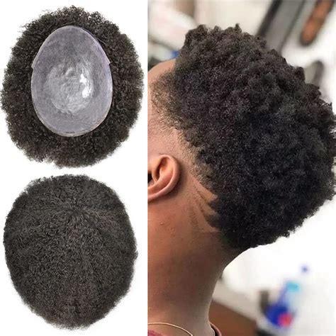 Buy Afro Toupee For Black Men 6mm Afro Wave Full Poly Skin Pu Injection