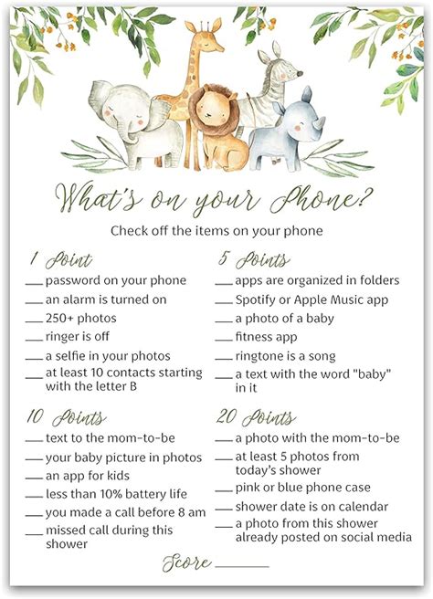 Safari Animals Baby Shower Game — Whats On Your Phone Baby
